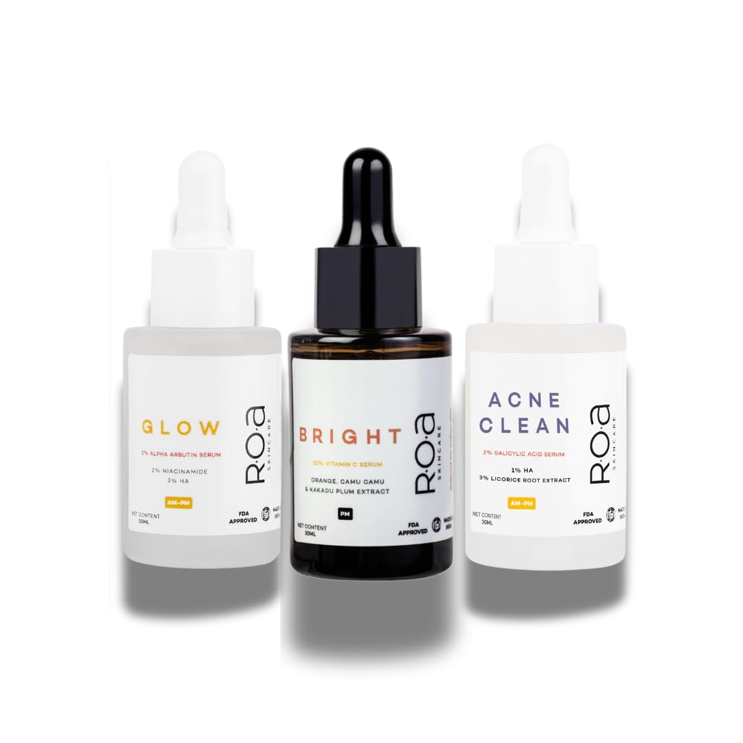 R.O.A Skincare face serum trio for Skin Texture Repair and improved Barrier Health | Power of 15 active ingredients in 3 face serums for youthful glow and improved texture