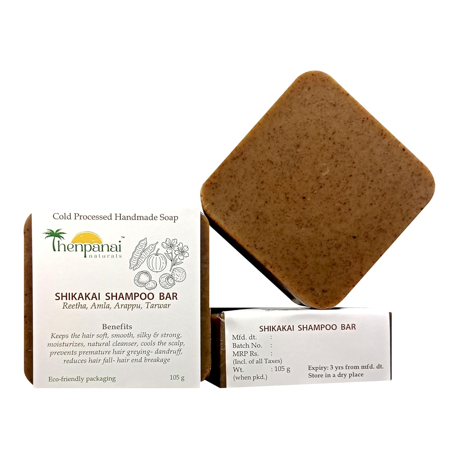 Shikakai Shampoo Bar | Herbal Hair & Body Care | Handmade Soap | Shikakai Reetha Amla Soap | For Soft- Silky Hair | No Premature Greying | Anti-Dandruff Shampoo Bar | Cold Processed | Pack of 1 (105 g each) (1)