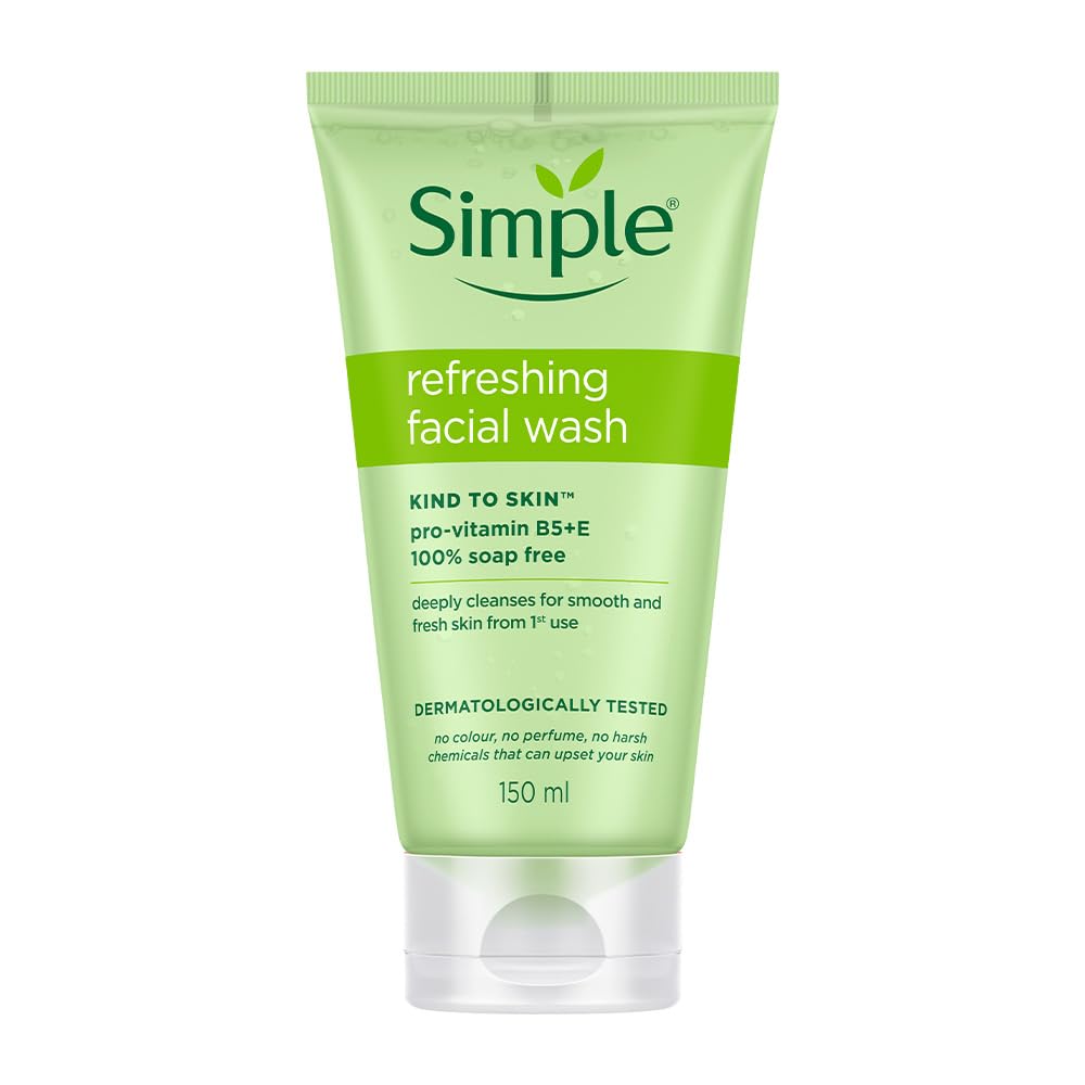 Simple Kind To Skin Refreshing Facial Wash 150 ml | 100% Soap-Free Facewash that doesn't dry out your skin| For All Skin Types