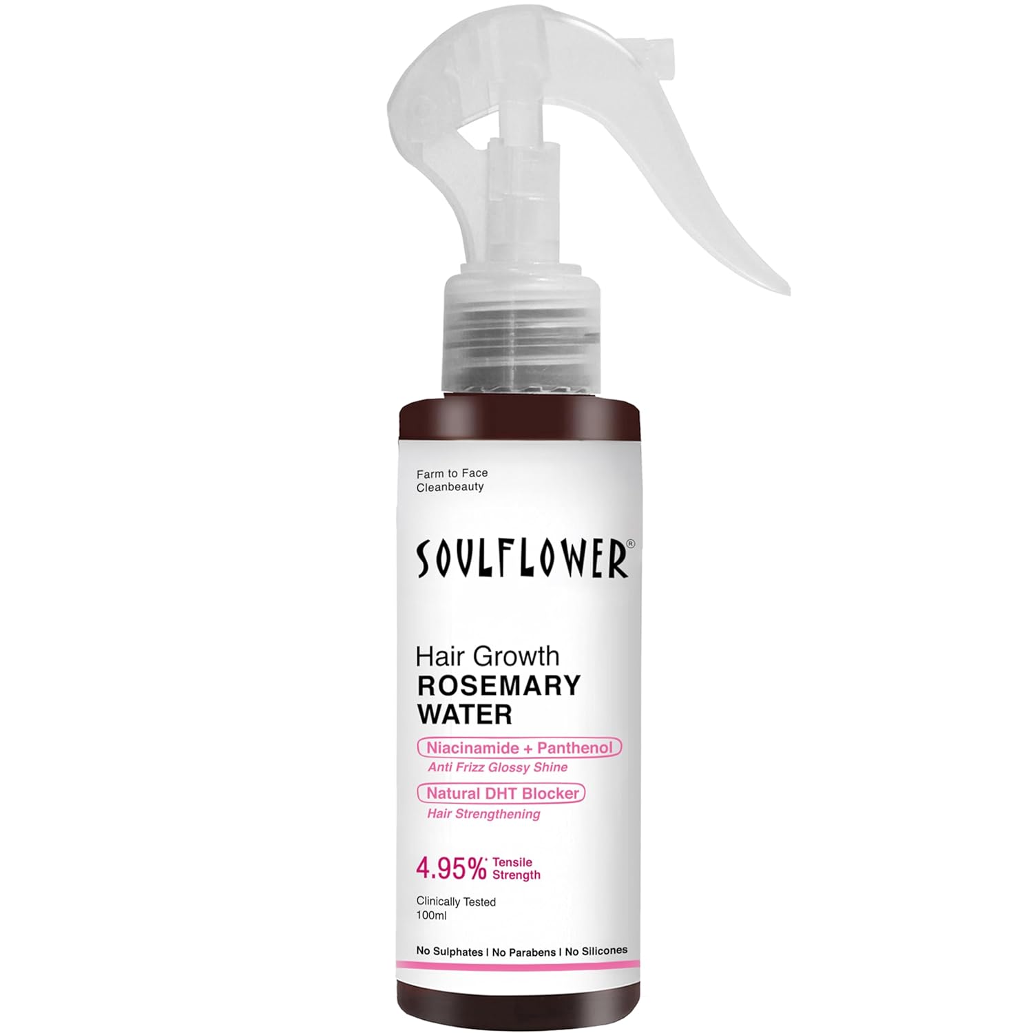 Soulflower Rosemary Water Spray for Hair Growth | Niacinamide & Mint | Hair Regrowth Spray | Instant Shine | Strengthens Hair Roots & Strand | Anti Hair Fall Cooling & Relaxing | All Hair Types 100ml