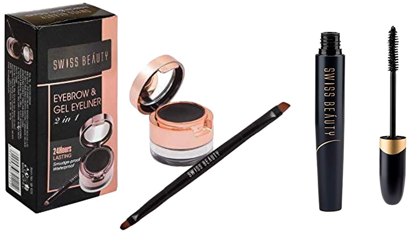 SWISS BEAUTY Matte Eyebrow &Gel Eyeliner 2 In 1, Eye Makeup, Black-01, 7G And Swiss Beauty Bold Eye Super Lash Waterproof Mascara, Eye Makeup, Black-01, 7.5Ml