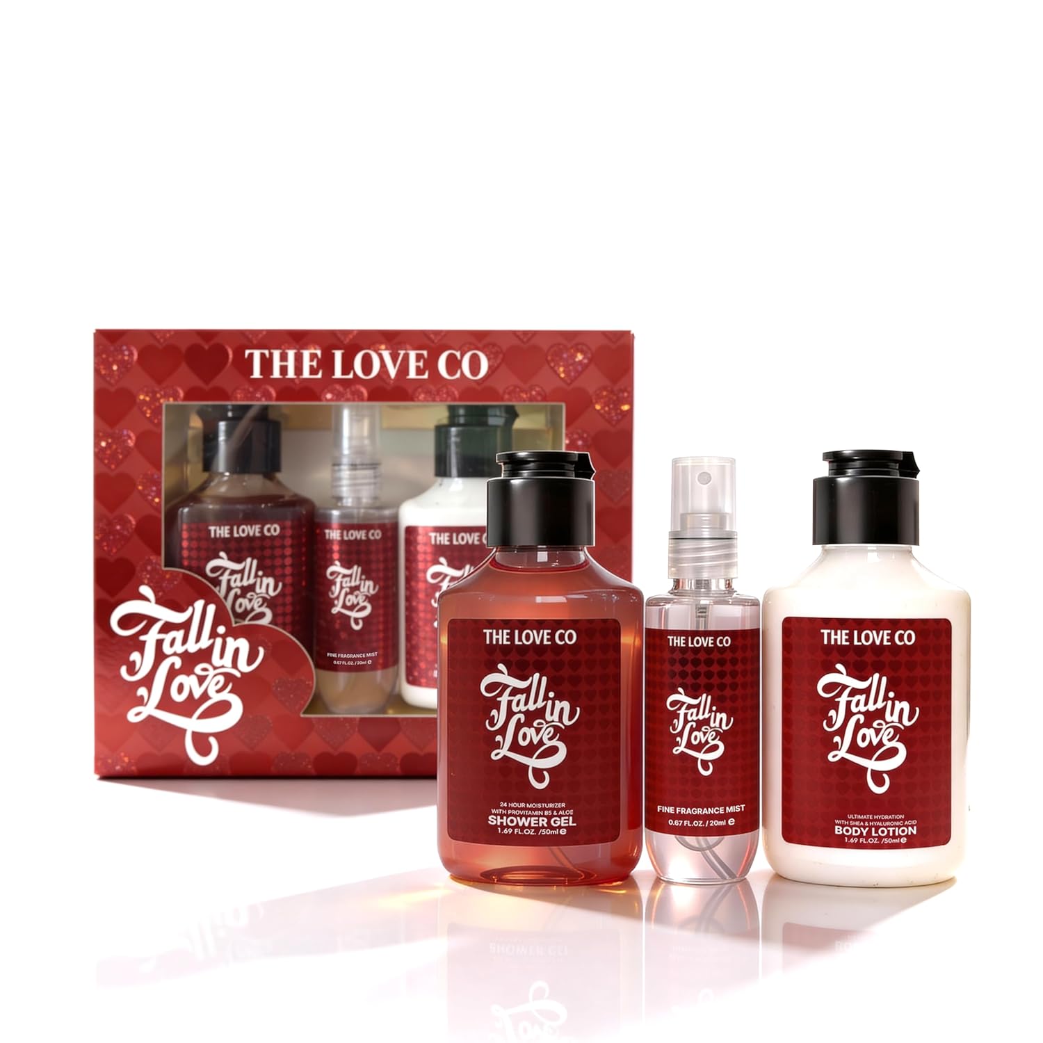 THE LOVE CO. Fall in Love Gift Set for Women | Body Wash, Body Lotion & Shampoo | Luxury Bath & Body Pampering Kit | Birthday, Anniversary & Special Occasion Gift | Premium Vegan Packaging Pack of 3