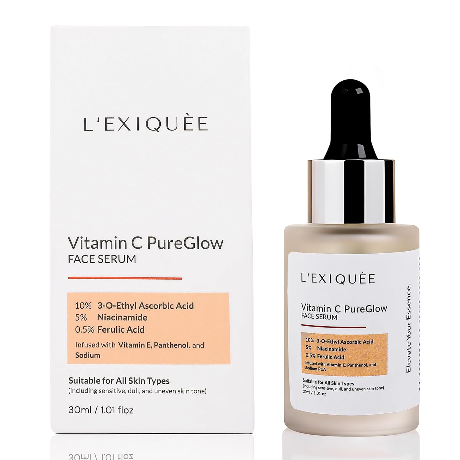 Vitamin C PureGlow Face Serum 30ml | Brightens Dull Skin, Fades Dark Spots & Pigmentation | 10% 3-O-Ethyl Ascorbic Acid, 5% Niacinamide, 0.5% Ferulic Acid | For All Skin Types Including Sensitive Skin
