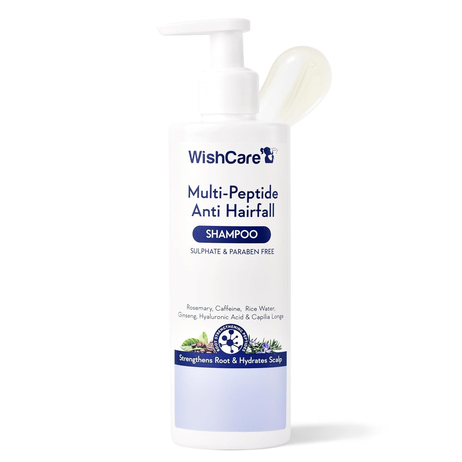 WishCare Multi Peptide Anti Hairfall Shampoo For Frizzy and Dry Hair | Controls Hairfall & Promotes Hair Growth | Peptides, Rice Water, Rosemary & Caffeine | Paraben & Sulphate Free Shampoo For Women & Men | For All Hair Types | 250ml